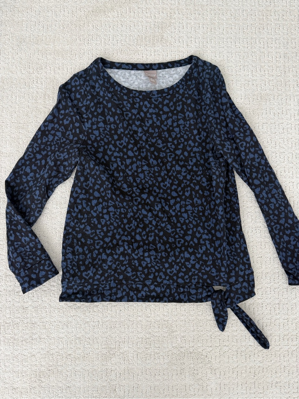 Chico’s Navy Blue Animal Print Tie-Hem Long Sleeve Top